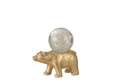 Paperweight Bear Poly/Glass Gold Large