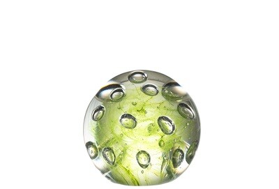 Paperweight Bubbles Glass Green Small