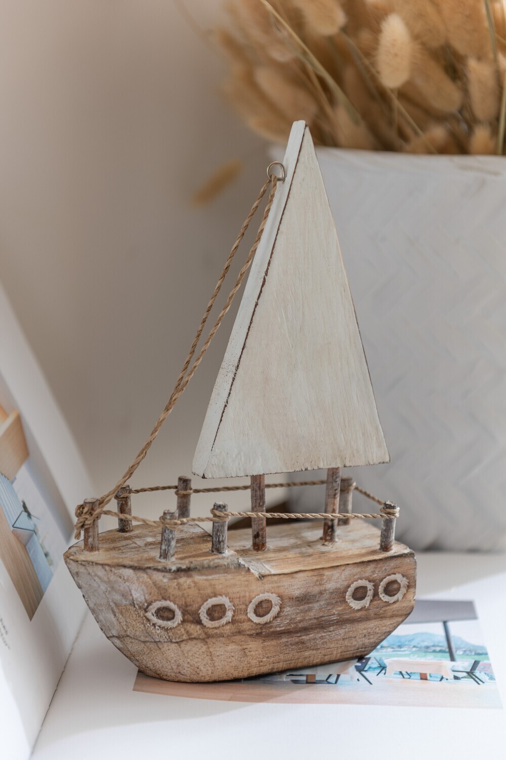 Boat Deco Alabasia Wood White/Natural Assortment Of 3