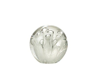 Paperweight Bubbles Glass White Medium