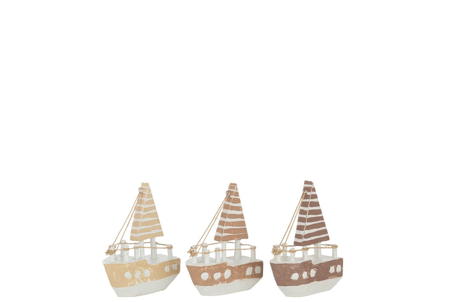 Boat Decoration Alabasia Wood Brown/White Small Assortment Of 3