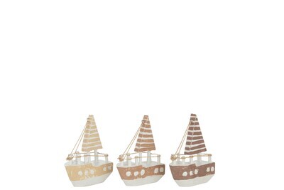 Boat Decoration Alabasia Wood Brown/White Small Assortment Of 3