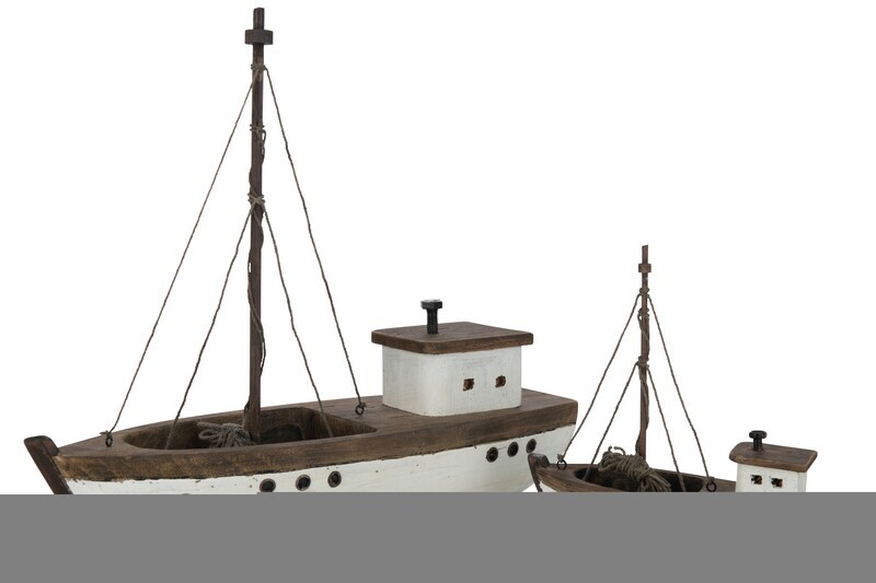 Boat Vacay Wood Dark Brown White Large