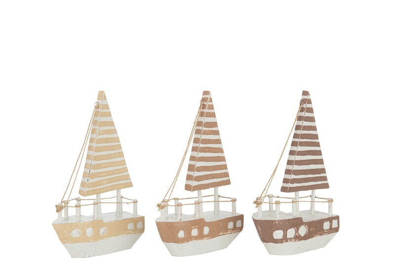 Boat Decoration Alabasia Wood Brown/White Large Assortment Of 3