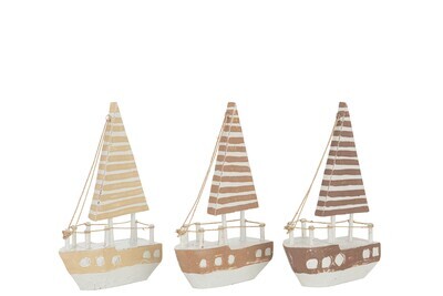Boat Decoration Alabasia Wood Brown/White Large Assortment Of 3