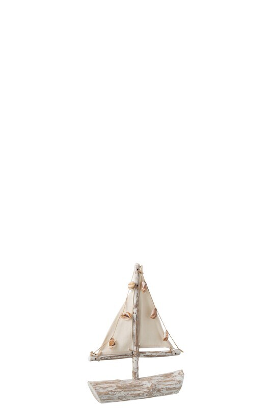 Boat+Sails+Shells Branches Fir Wood White Wash Small