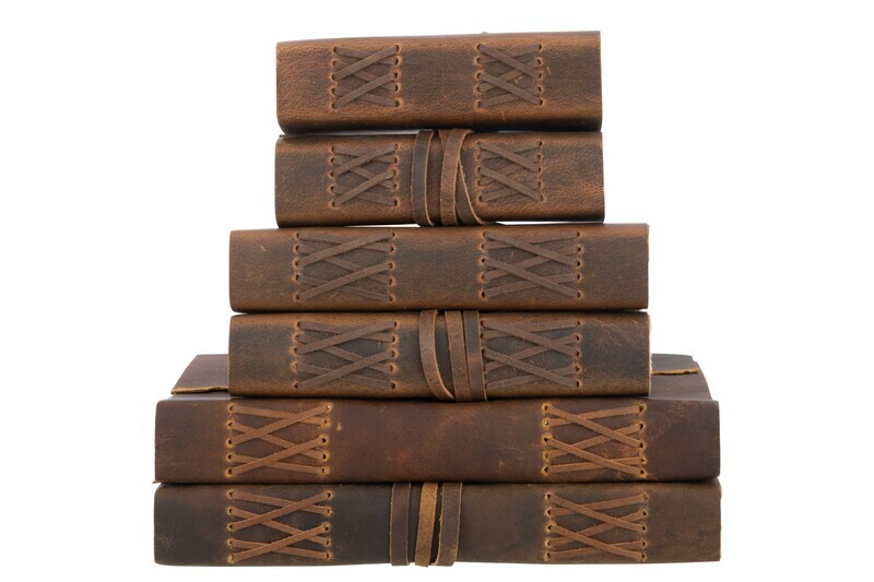 Book Antique Leather/Paper Brown Small Assortment Of 2