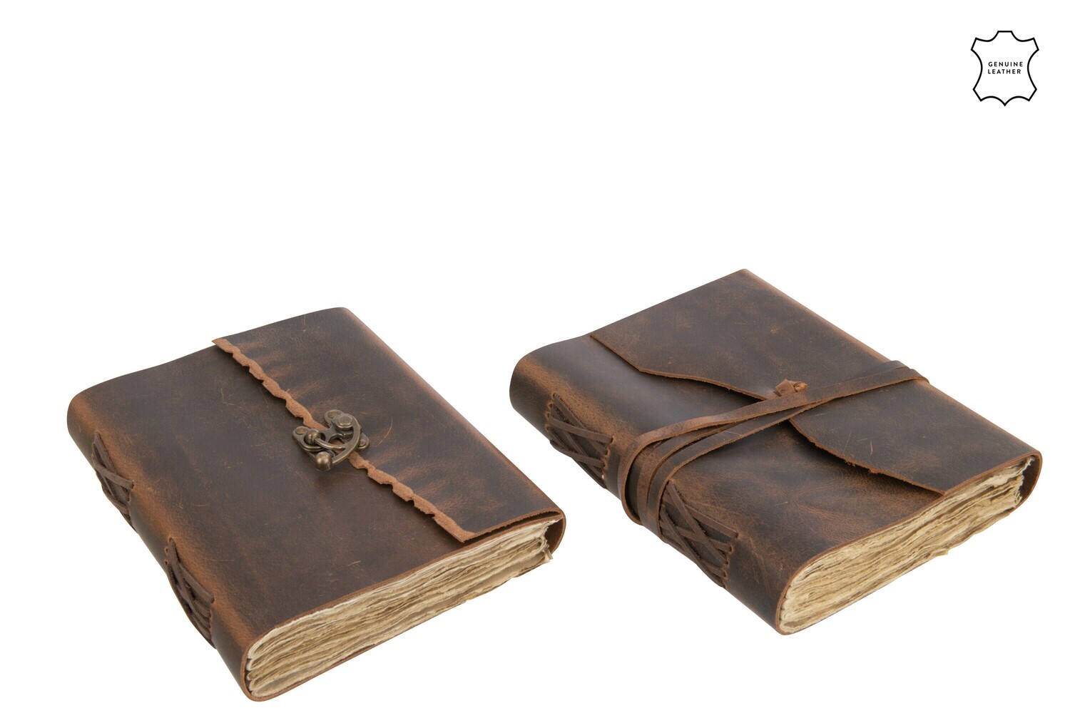 Book Antique Leather/Paper Brown Medium Assortment Of 2