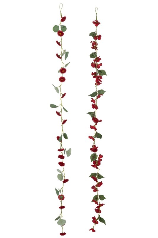Garland Flowers+Leaves Plastic Red/Green Assortment Of 2