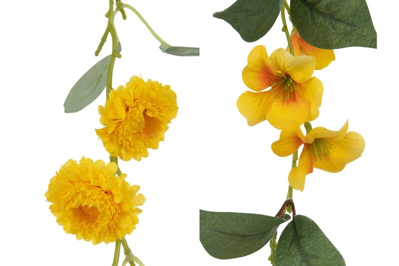 Garland Flowers+Leaves Plastic Yellow/Green Assortment Of 2