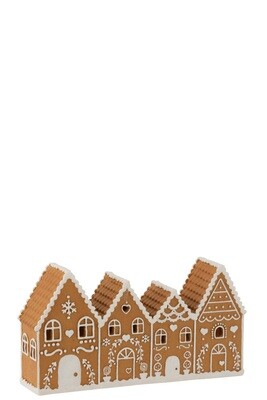 Ginger Bread Houses Led In A Row Poly Brown