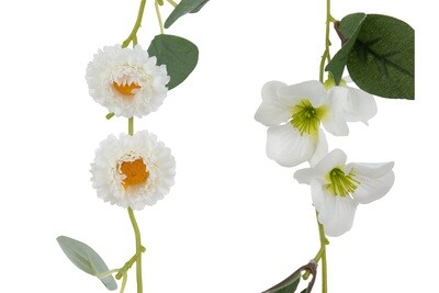 Garland Flowers+Leaves Plastic White/Green Assortment Of 2