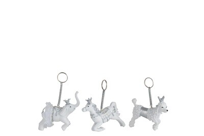 Hanger Animal Poly White/Silver Assortment Of 3