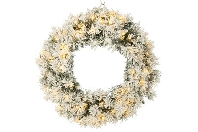 Christmas Wreath+Led Warm White Plastic Snowy Green Large