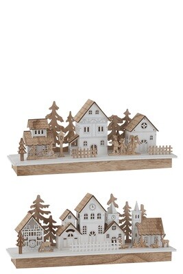 Deco Winter Led Houses Wood Natural/White Large Assortment Of 2