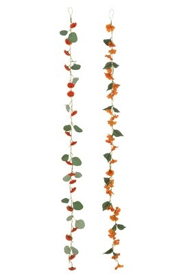 Garland Flowers+Leaves Plastic Orange/Green Assortment Of 2