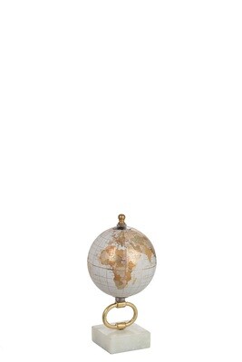 Globe On Foot Marble White/Metal Gold Extra Small