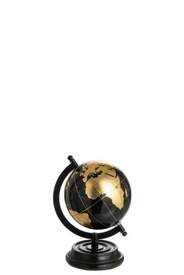 Globe On Foot Wood Black/Gold Small