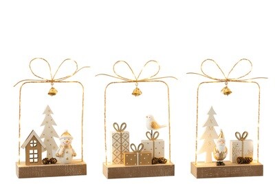 Gift+Led Christmas Wood White/Gold/Natural Assortment Of 3