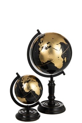 Globe On Foot Wood Black/Gold Medium