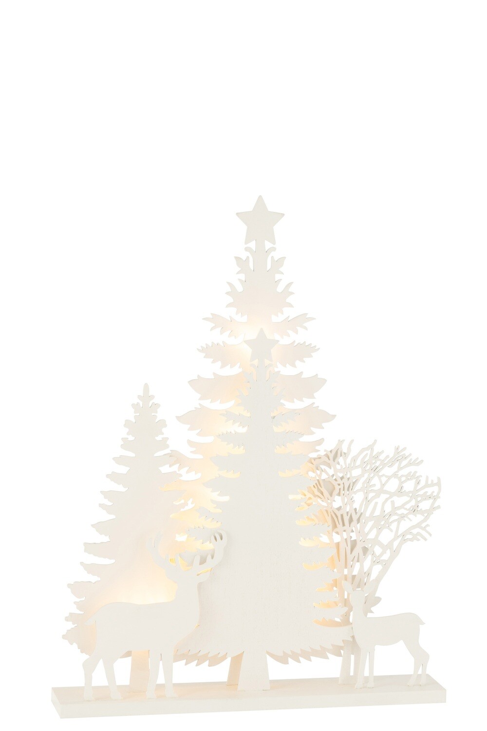 Deco Winter Led Trees+Reindeer Wood White Large