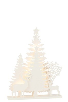 Deco Winter Led Trees+Reindeer Wood White Large