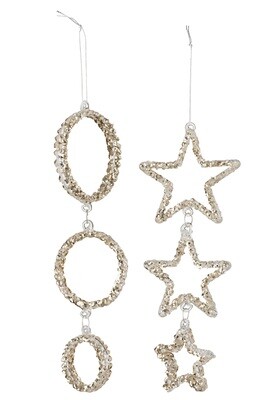 Hanger Circle/Star Glass Glitter Champagne Assortment Of 2