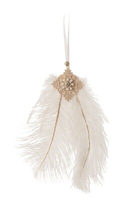 Hanger Feather Rhinestones White
