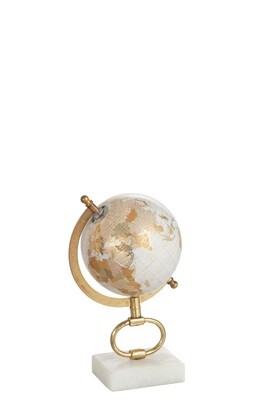 Globe On Foot Marble White/Metal Gold Small