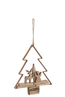 Hanger Christmas Tree+Figures Wood/Metal Brown