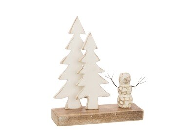 Decoration Snowman Tree Wood Natural/White