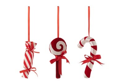 Hanger Candy Textile Red/White Assortment Of 3
