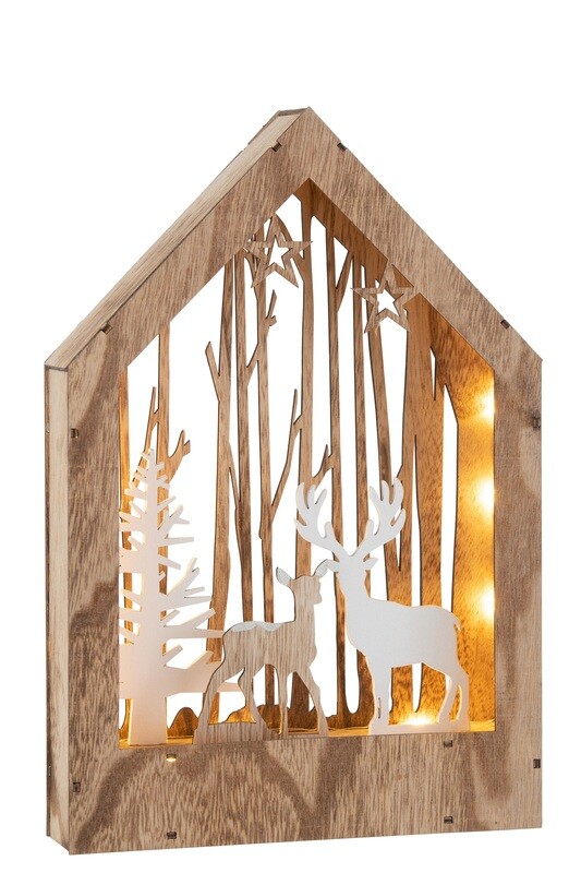 Deco Winter Led Deer+Tree Wood Natural