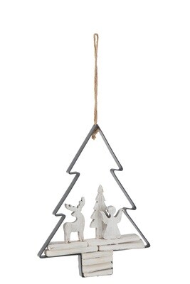 Hanger Christmas Tree+Figures Wood/Metal White