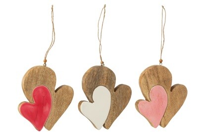 Hanger Heart Carved Mango Wood Mix Large Assortment Of 3