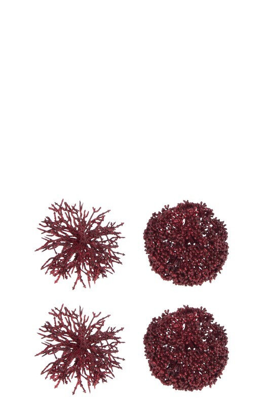 Box Of 4 Ball Hanger Round/Coral Plastic Red