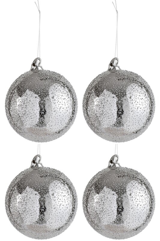 Box Of 4 Christmas Ball Dot Glass Silver Large