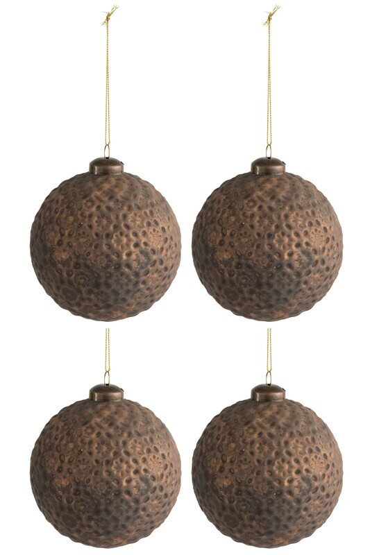 Box Of 4 Christmas Ball Flower Glass Antique Brown Medium