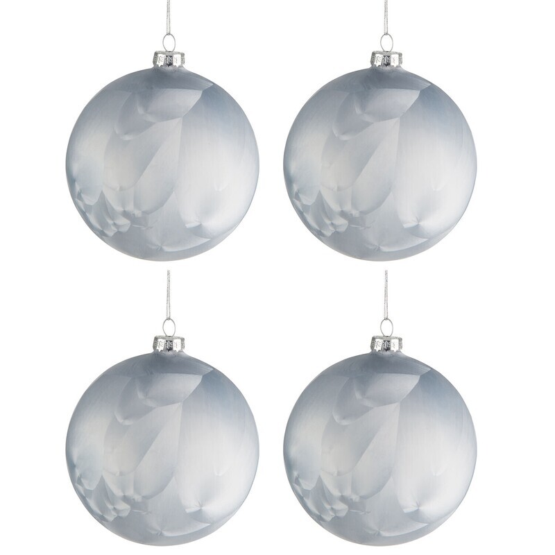 Box Of 4 Bauble Glass Mat Ice Blue Medium 10Cm
