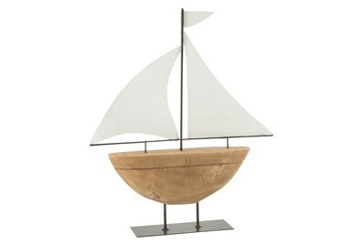 Boat On Stand Paulownia/Metal Natural/White Large