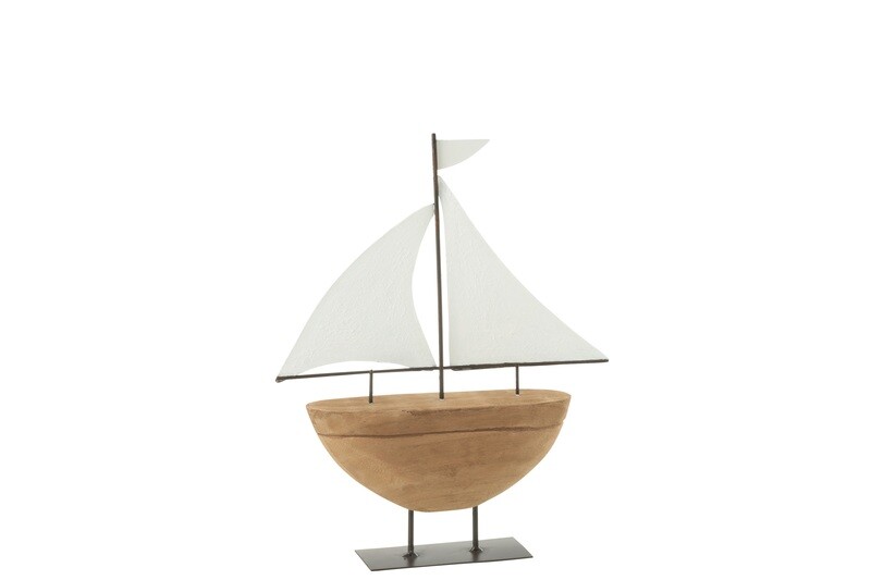 Boat On Stand Paulownia/Metal Natural/White Medium