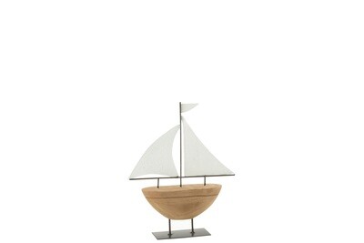 Boat On Stand Paulownia/Metal Natural/White Small