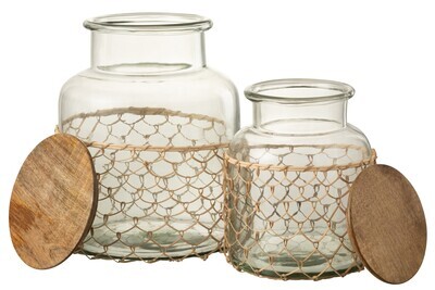 Jar Lid Knitting Glass/Wood/Jute Transparent Large
