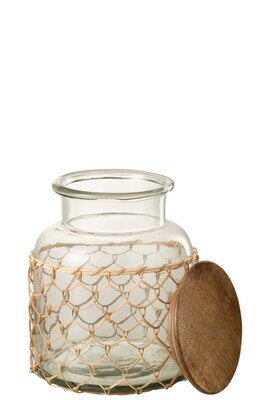 Jar Lid Knitting Glass/Wood/Jute Transparent Small