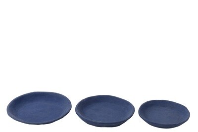 Set Of 3 Plates Paper Mache Blue