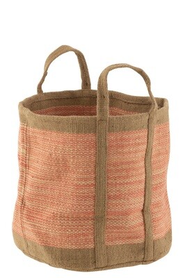 Basket Round With Handles Jute Natural/Pink