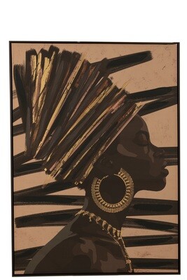 Frame African Woman Stripes Wood/Canvas Brown/Black