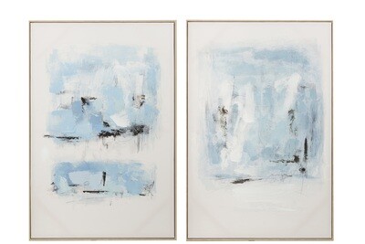 Painting Abstract Canvas/Paint Blue/White Assortment Of 2