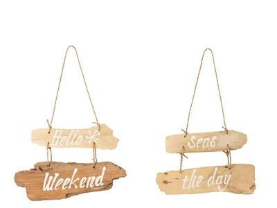 Placard Hello Weekend+Seas The Day Driftwood Natural Assortment Of 2