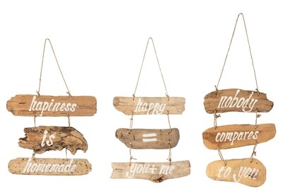 Placard Happiness+Happy+Nobody Driftwood Natural Assortment Of 3